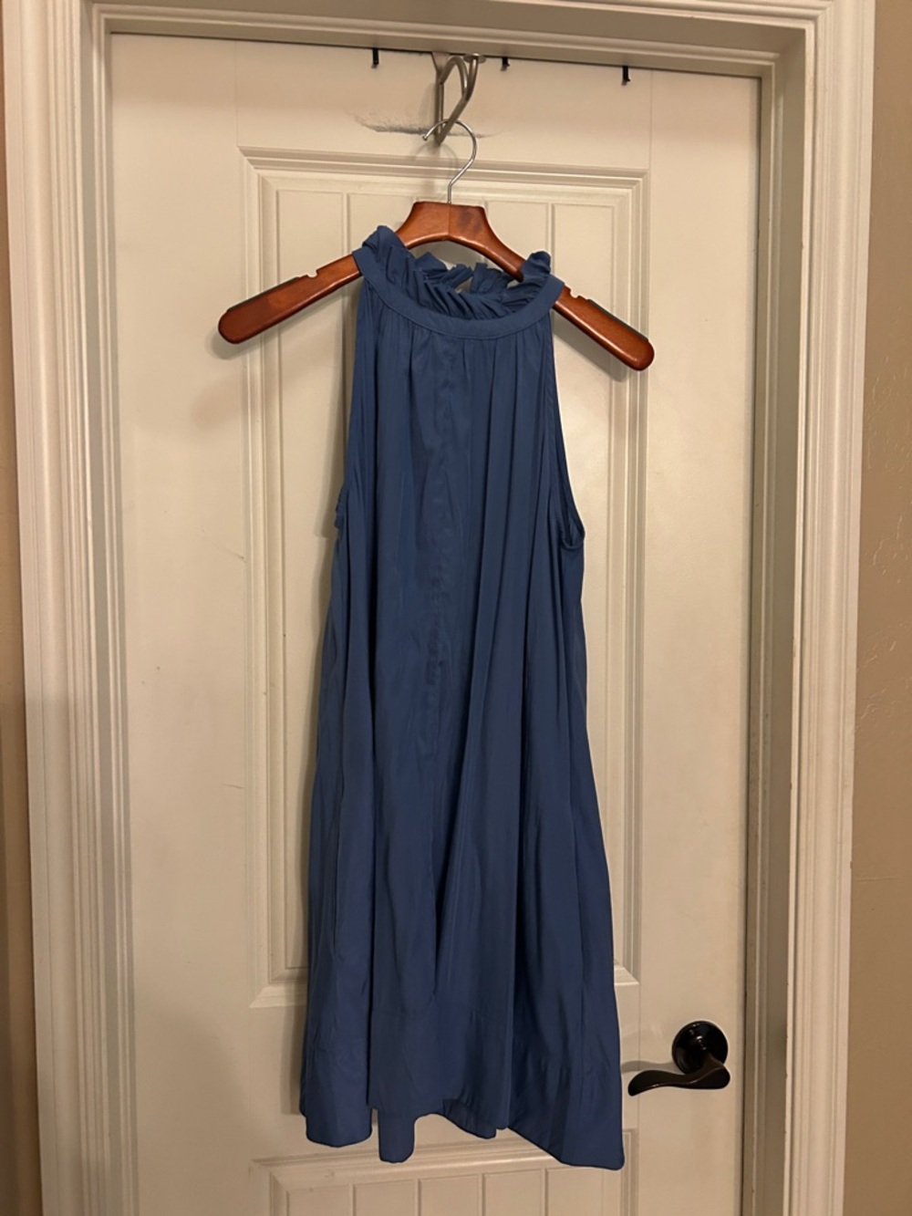 Mersea S/M Sleeveless Ruffled Halter Dress in Dusty Blue